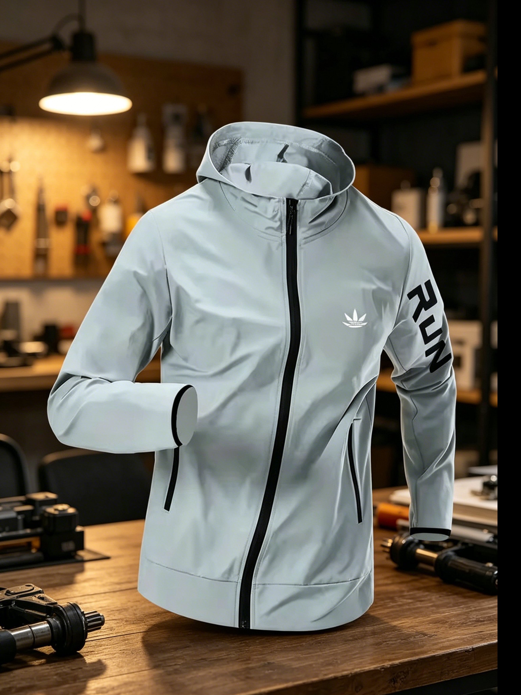 Jaket Windbreaker Hoodie Pria  - Reflective Running Jacket ulasan dan harga
